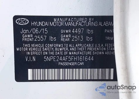2015 Hyundai Sonata Se from USA, damaged, VIN 5NPE24AF5FH161644
